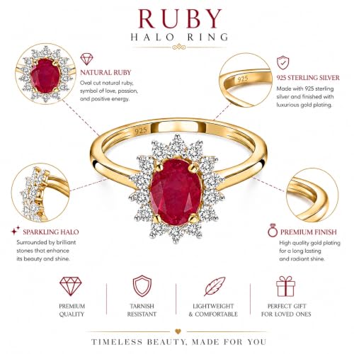 Image of Princess Diana Inspired Halo Birthstone Ring for Women Girls | Pure 925 Sterling Silver with AAA+ Natural Gemstone | 18K Gold-Plated | Best Gift for Birthday, Anniversary, or Valentine�s Day