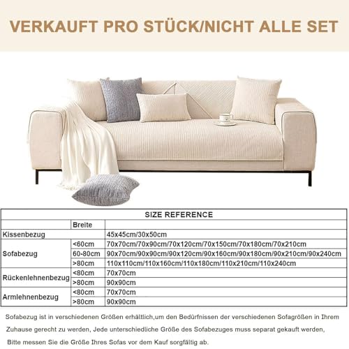 Edumov Sofa Überzug rutschfeste, Universal Sofaschoner 1 2 3 4 Sitzer, Waschbar Sofabezug Sofaüberwurf, Weiche Couchüberzug Überwurfdecken für L Form U Form Sektionssofa(Grau, 70x70cm)
