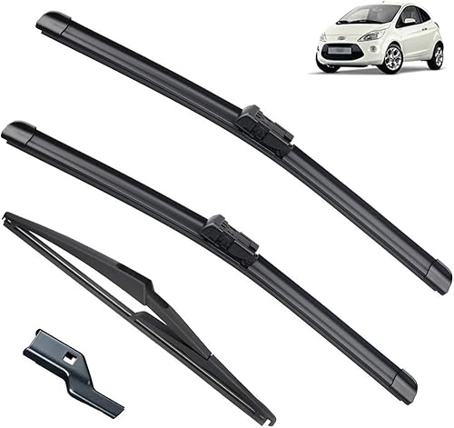 Limpiaparabrisas LHD delantero y trasero, compatible con Ford KA MK2 2009-2015, limpiaparabrisas y ventanas, cepillos de lluvia de 24 + 14 + 11