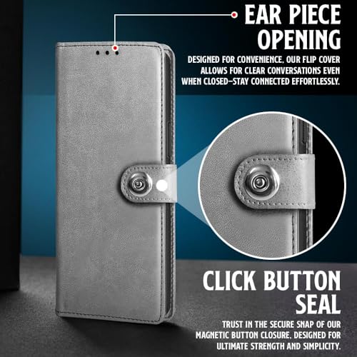 Image of WOW IMAGINE Shock Proof Flip Cover Back Case for Vivo V60 5G | V60e 5G | Vivo T4 Pro 5G (Magnetic Button Flip Case | Wallet Pockets & Stand | Leather Finish | Stone Grey)