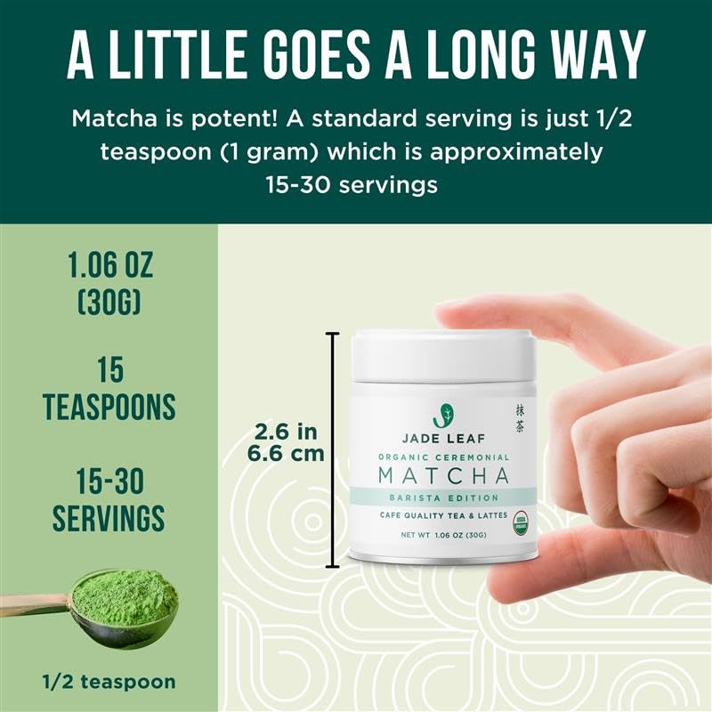 Image of Jade Leaf Matcha Organic Ceremonial Grade Barista Blend Matcha Powder - 100% Pure Japanese Premium First Harvest Green Tea for Lattes from Uji and Kagoshima, 30g / 1.06 Ounce (Pack of 2)