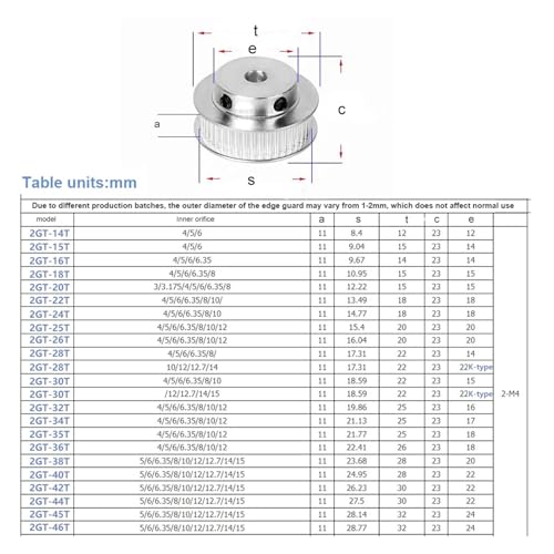 Polea dentada 2GT 42T de aluminio para impresoras 3D y CNC con eje de 12.7mm y correa de 6mm 3