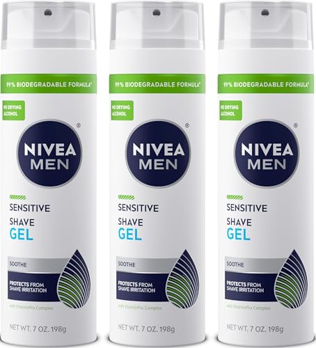 NIVEA MEN Sensitive Shave Gel, No Drying Alcohol, Mulitpack, 3 x 7 OZ