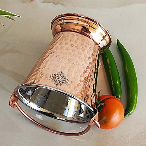 Indian Art Villa Steel Copper Hammered Design Bucket, Serveware & Tableware For Home, Hotel & Restaurants, Volume-18 Oz Ml #TOP5