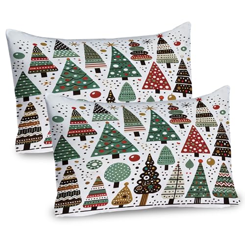Ambesonne Christmas Pillow Sham Set of 2, Simple Starry Woodland Pine Trees Pattern with Dots and Triangles, Quality Microfiber Bedding Item for All Seasons, 30