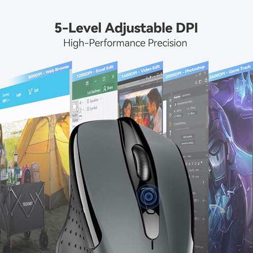 Image of TECKNET Wireless Mouse, 2.4G Ergonomic Computer Mouse, 2600 DPI, Grey