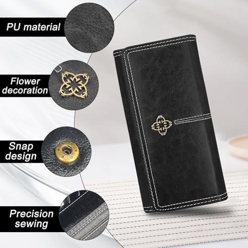 Wallets for Women, Long Leather Credit Card Holder Large Capacity Womens Wallet with Flower Snap Multi Card Slots3