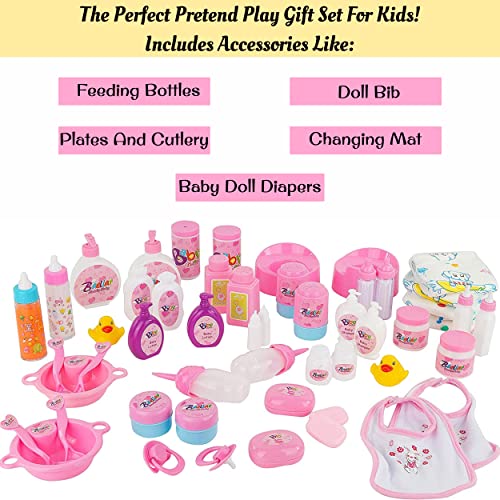 fash n kolor Doll Feeding Set | Set Includes Baby Doll Accessory\'s, Doll Diapers, Diaper Bag (38)