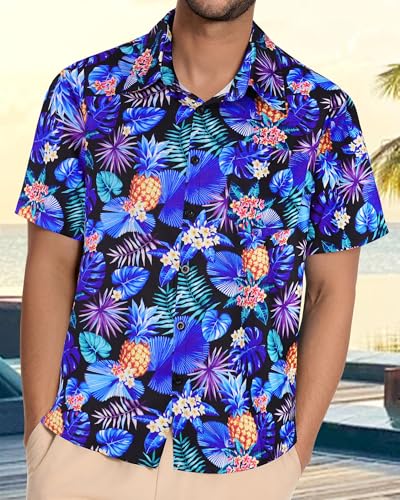 Image of Men Hawaiian Shirt Short Sleeve Summer Beach Button Down Shirts with Pocket
