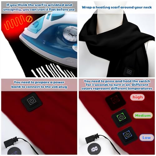 2 Pcs Heated Scarf for Women Men USB Heating Scarf Soft Warm Electric Heated Neck Warmer for Winter3