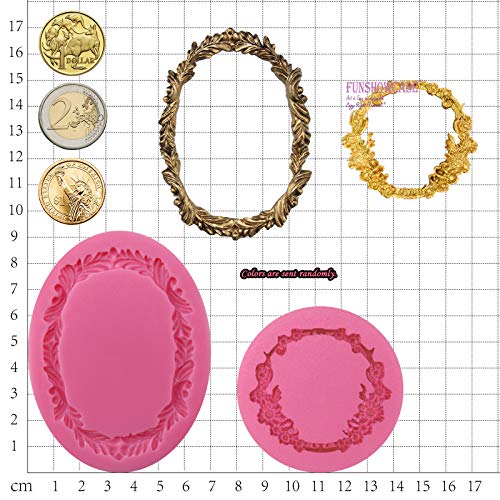 Funshowcase Round And Oval Floral Acanthus Picture Frame Fondant Silicone Mold For Sugarcraft, Resin Epoxy, Polymer Clay Crafting Projects 2-Count #TOP2