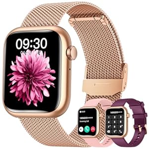 Smartwatch Women for Android Phones iOS: Gold Smart Watches for Women Fitness Tracker 1.83″ Touchscreen Waterproof Smartwatches with Answer/Make Call Blood Pressure Heart Rate Sport Pedometer Monitor