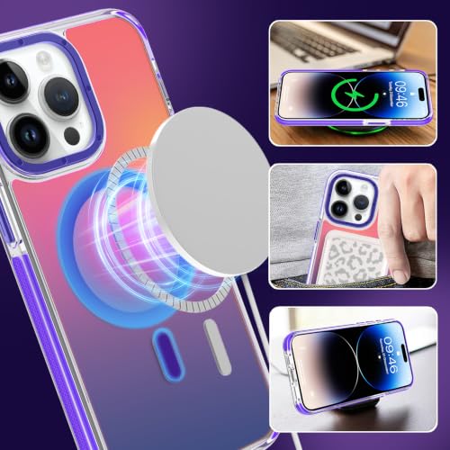 Image of Magnetic Case for iPhone 14 Pro Max [Compatible with Magsafe] [Cute Fashion Fluorescent Design] [1 Screen Protector] Slim Translucent Matte Case for iPhone 14 Pro Max 6.7 inch 2022, Purple