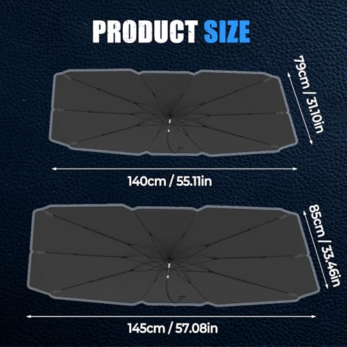 Image of Windshield Sun Shade Umbrella, Foldable Car Umbrella Sunshade with UV Block Car Front Window, Protection Front Window Sun Shield, Keeps Interior Cool, Fits Sedans SUV Trucks, Car Sun (57.08in*33.46in)