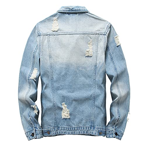 RANMCC Jean Jacket for Men Slim Fit Ripped Denim Jacket Coat2