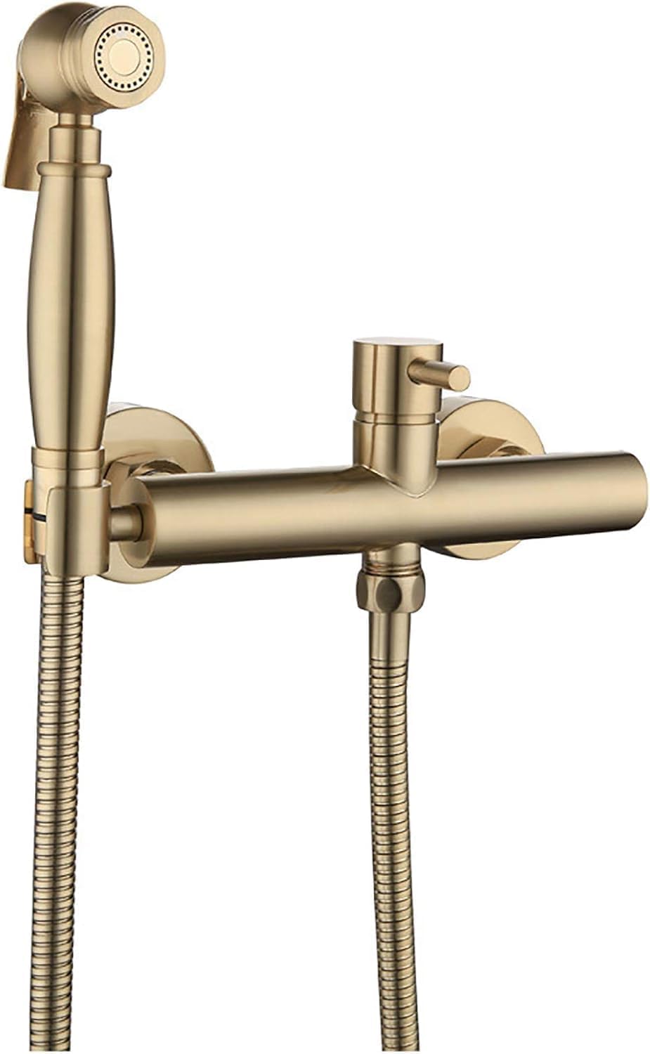 Set doccetta Bidet Portatile, Finitura Oro Spazzolato, Struttura in Ottone per Montaggio a Parete, Controllo Acqua Calda e Fredda, Kit di Installazione Completo (15 cm)