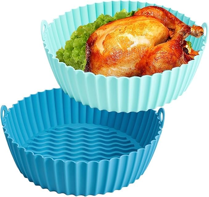 Nonstick Reusable Heat Resistant, Silicone Air Fryer Liner, Round Baking Tray with Handles, Heat Resistant, Pack of 2-image-38