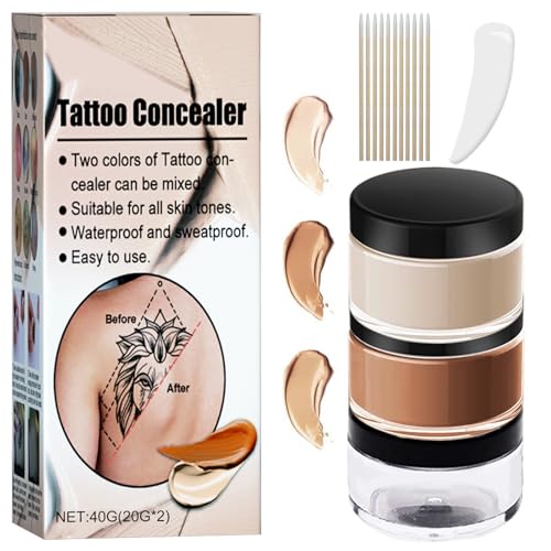 Tattoo Cover Up Makeup Waterproof,2 Color Long Lasting Tattoo Concealer for Body,Scars& Skin Imperfections,Long-Lasting Natural Coverage, Waterproof & Sweatproof
