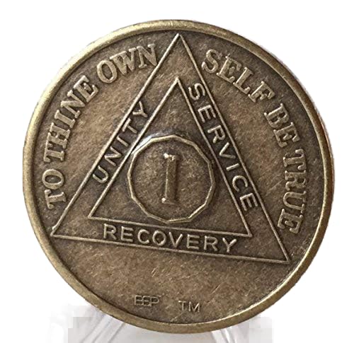 1 Year AA Antique Distressed Bronze Medallion Chip Serenity Prayer