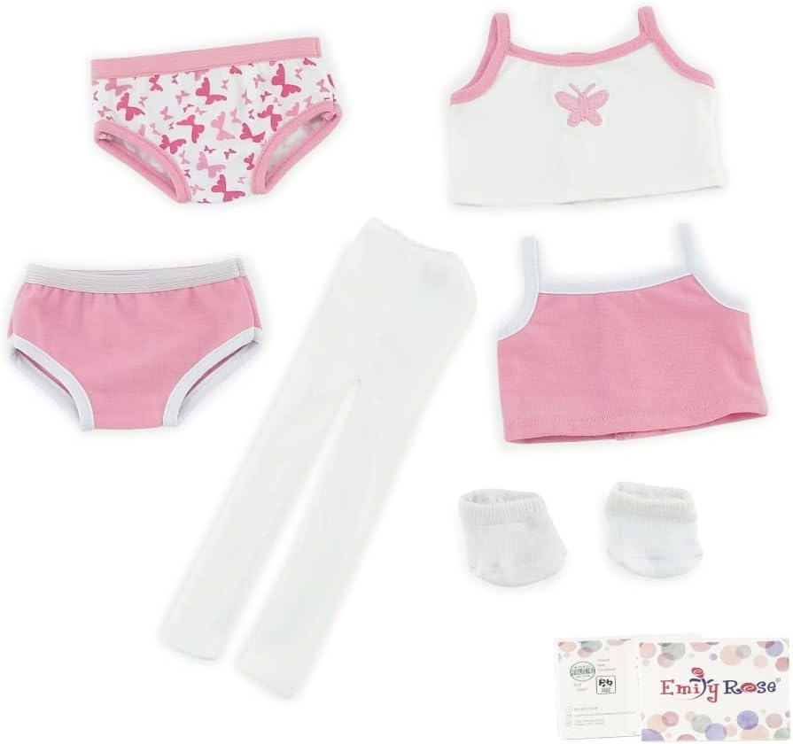 Emily Rose 18 Inch Doll Clothes | Mix & Match 6-Piece Basic Underwear Set, Includes 2 Bottoms, 2 Tank Tops, White Socks and White Tights| Fits American Girl Dolls | Gift Boxed!