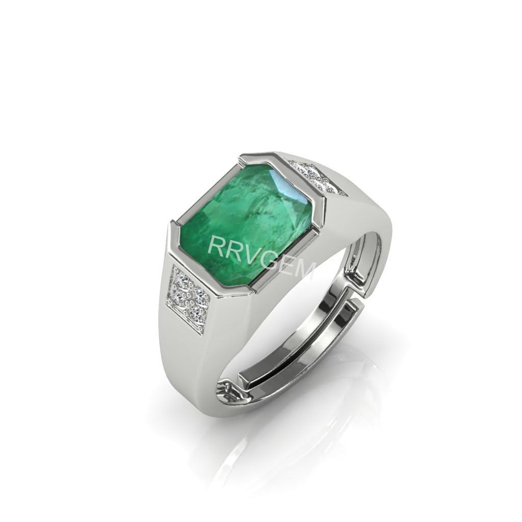 Emerald Ring 6.00 Ratti Natural Emerald Ring Silver Plated Adjustable Ring Astrological Gemstone for Men and Women (Lab - Tested)WITH CERTIFICATE