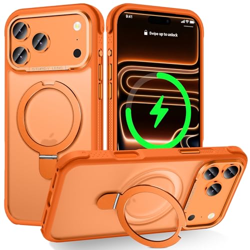 Lufanbis Designed for iPhone 17 Pro Max Case with Magnetic Stand, [Military Drop Protection][Great Grip Feeling] Matte Translucent Back Slim Shockproof Phone Cover for iPhone 17 Pro Max 6.9", Orange by Lufanbis - Used condition - US$11.83