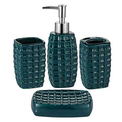 Preisvergleich Produktbild JOTOM Seifenspender Zahnputzbecher Zahnbecher Zahnbürstenhalter Seifenschale Seifenschale 4tlg Badezimmer Zubehör Set (Dunkelgrün)