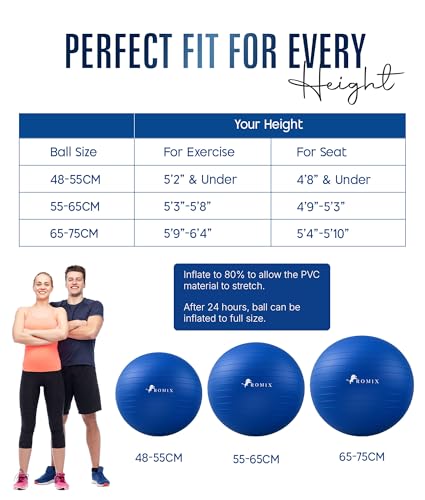 Image of ROMIX Exercise Ball, Anti-Burst Yoga and Birthing Ball with Pump, Home Use