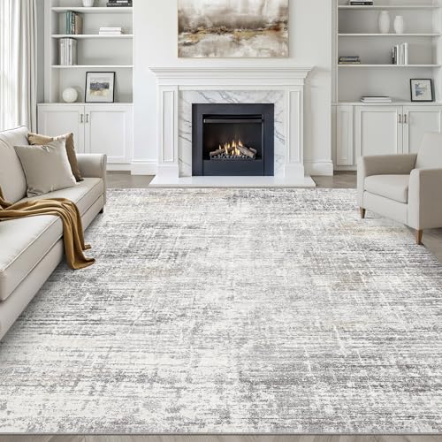 Tapis lavable LOONGRUG 7x9 gris beige moderne