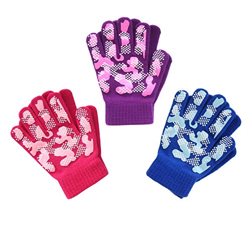 Image of Evridwear Kids Winter Gloves,3 Pairs Knit Warm Stretch Gripper Children Magic Glove for Boys Girls 4-14 Years
