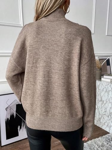 MakeMeChic Women's Cold Shoulder High Neck Long Sleeve Pullovers Ribbed Knit Sweater2