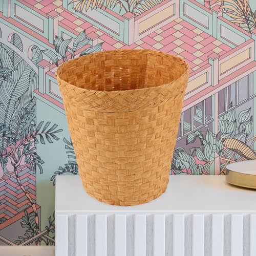 Image of Zerodeko Woven Trash can 10.24 Inch Lightweight Rattan Wastebasket Multipurpose Storage Basket for Office Bedroom Bathroom Home Organization