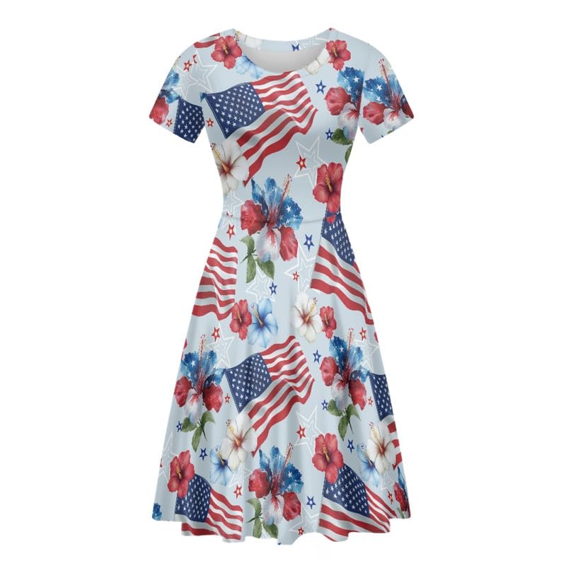 Image of Irisjudy T Shirt Dress for Women Short Sleeve Girls Short Sleeve Dress Plus Size, O Neck Knee Length Midi Dress for Ladies