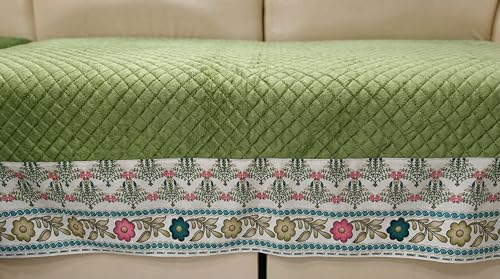Image of KINGLY Sofa Cover 4 Seater Fully Covered | Stretchable Anti-Slip Slipcover | Washable Furniture Protector | Olive Green | Set of 2 | Seat & Back |