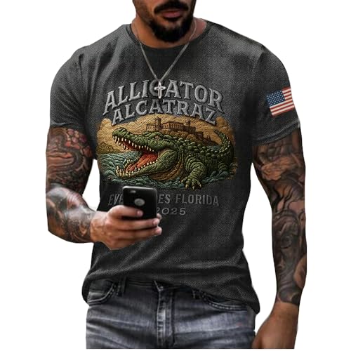 Alligator Alcatraz Tshirt Men Funny Florida Everglades Tshirt Protest Shirt Gray