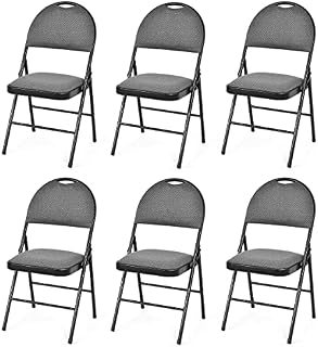 COSTWAY 4/6 Pack Fabric Padded Folding Chair, Metal Frame Easy Storage Conference Chair with Sponge Seat, Backrest and Foot Pads, Hall Guest Seating for Bedrooms Office Events (High Back, Grey)