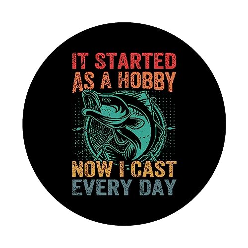 It Started As A Hobby Now I Cast Every Day - Fishing PopSockets Swappable PopGrip, Black - Image 3