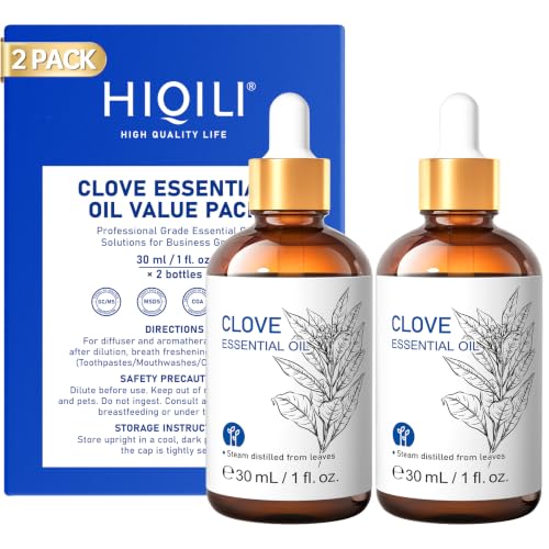 Image of HIQILI Clove Essential Oil Set for Teeth & Gums, Oral Care, Diffuser, Skin | Two 30ml bottles offer great value for office use or as a thoughtful wellness present - 30mL / 1.01 fl oz (2 pack)
