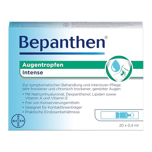 Bepanthen Augentropfen Intense | Hilfe für sehr trockene und chronisch trockene Augen | für Kontaktlinsen geeignet | langanhaltende Befeuchtung | 20 x 0 4ml