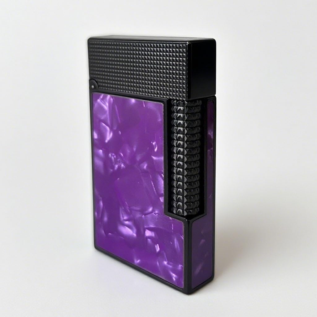 High-end Inlaid Colorful Shell Butane Lighter Flip Sound Side-Sliding Wheel Ignition for Collection Decoration Gift Black 2