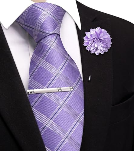 Image of Hi-Tie 63 inches Striped Paisley Extra Long Ties for Men Silk Necktie with Lapel Pin Tie Clip Big and Tall Men Formal Wedding
