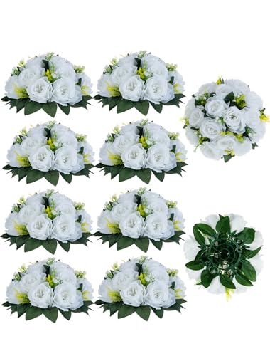 BLOSMON Blumenstrauß Blumengestecke Künstlich Deko Rose 10 Pcs Weiß...