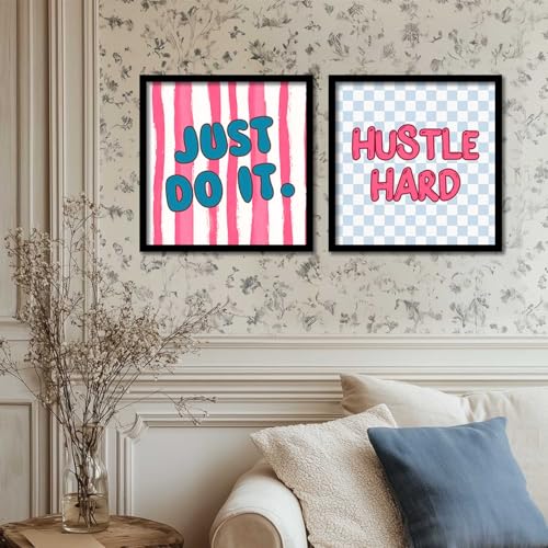 Image of HOTHOUSE Motivational quotes wall decoration items posters with frame posters for office Study room Wall Decor Digital Reprint Set of 2 (8X8 inch)