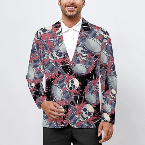 Skull Drums Men's Slim Suit Long-Sleeve Prom Tuxedo Classic Two Button Business Jacket2