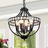 GZBEINI 4-LightsCrystal Chandelie for Dinning Room Light Fixture ,Black Crystal Chandelier Light Fix