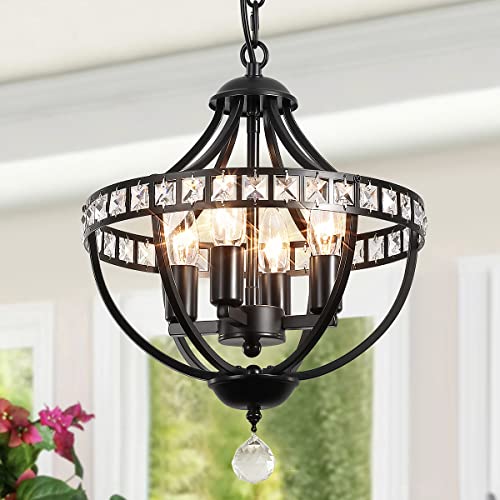 Gzbeini 4-Lightscrystal Chandelie For Dinning Room Light Fixture ,Black Crystal Chandelier Light Fixture Ceiling Hanging ,Adjustable Pendant Light For Dinning Room,Bedroom,Hallway,Living Room #TOP15
