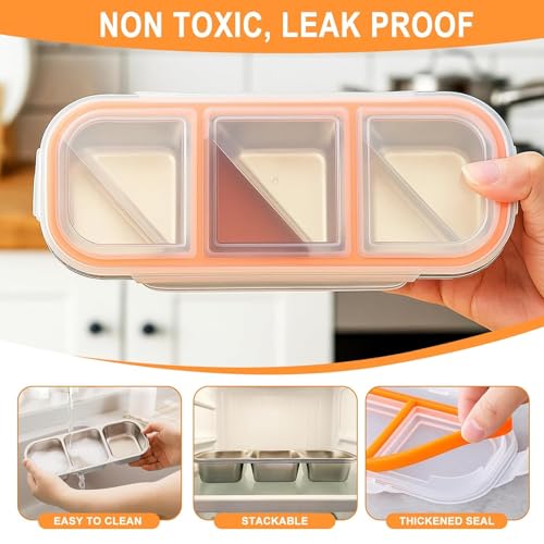 Image of Stainless Steel Snack Containers with Lids, 3 Compartment Leakproof Reusable Snack Box for Nuts, Fruits- Divided Grab & Go Container for School, Office, Travel (3 Compartment)