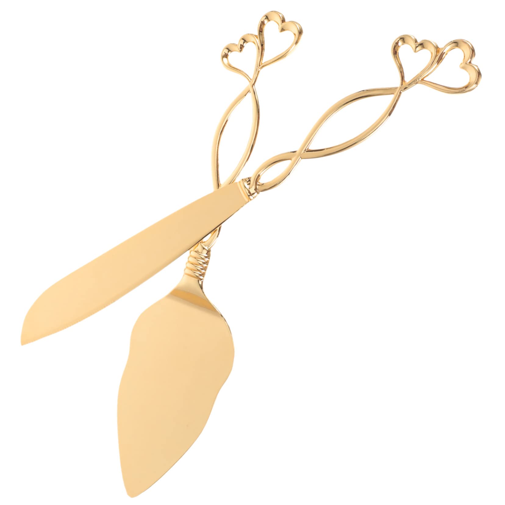 GRIRIW 2pcs Gold Cake Knife Slicer Set Wedding Cake Cutter for Wedding Birthday Party Supplies