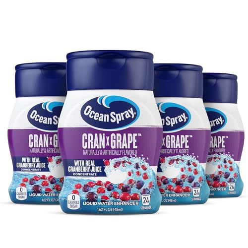Ocean Spray Liquid Water Enhancer, Cran-Grape, Zero Sugar with Real Cranberry Juice (4 Bottles, Makes 96 Flavored Water Drinks)