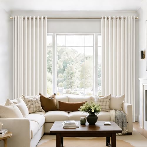 Image of Beige White Linen 102 Inch Curtains 72 Inch Width for Living Room